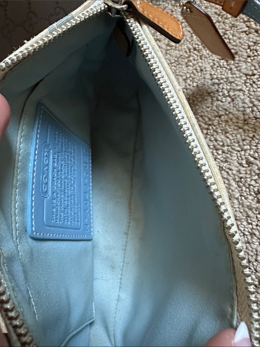 Coach Pastel Blue and Tan Signature Canvas Shoulder Bag - Picture 5 of 8